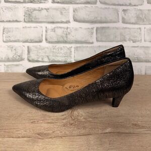 Sofft Pump Metallic Textured Leather Black Silver Womens 8.5